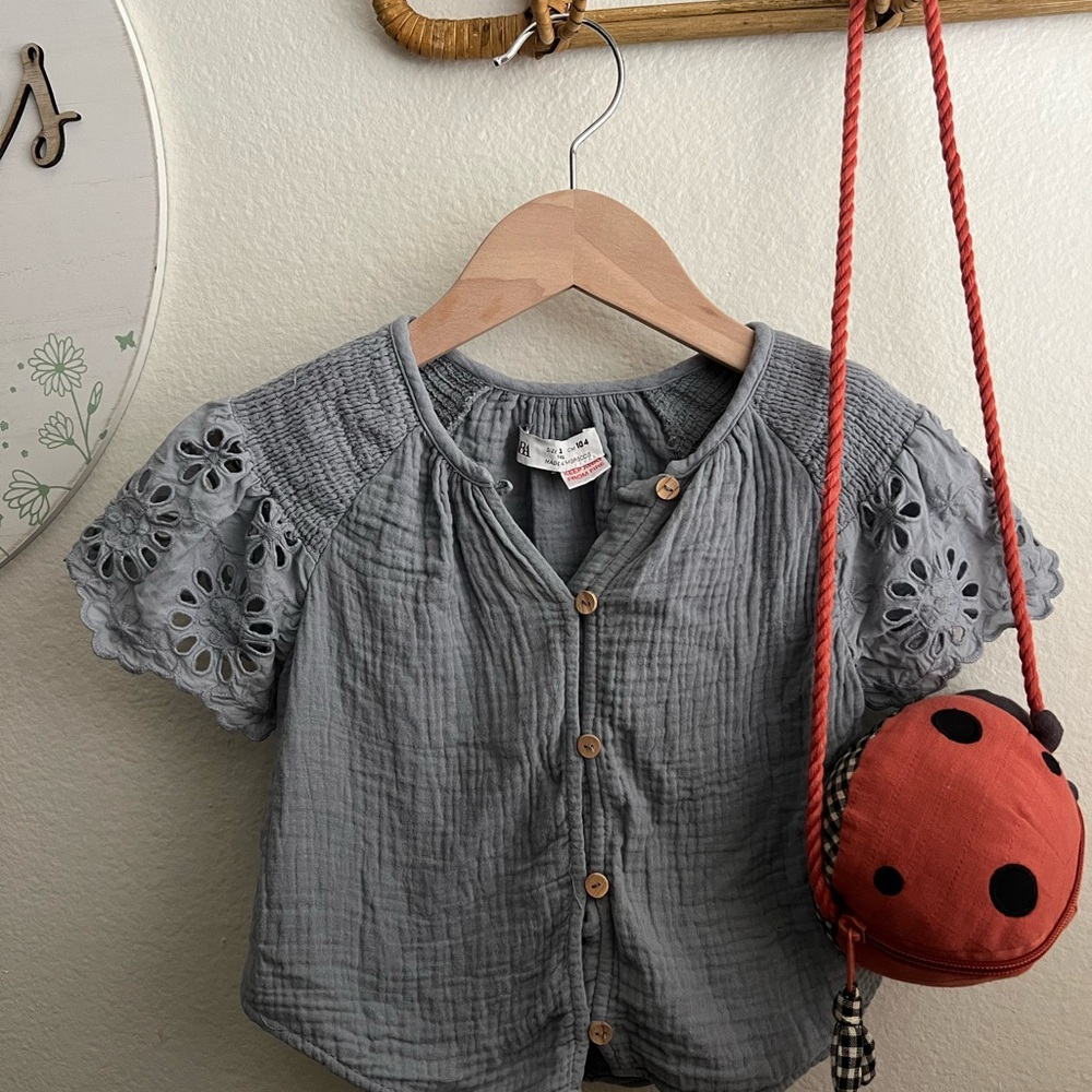 Slate blue Zara Eyelet top
